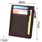 Porta carte di credito in pelle di vacchetta tinta unita con cerniera Porta carte di credito con blocco RFID Porta carte di protezione, dimensioni: 11 * 8 * 1,5 cm