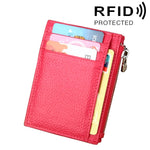 Porta carte di credito in pelle di vacchetta tinta unita con cerniera Porta carte di credito con blocco RFID Porta carte di protezione, dimensioni: 11 * 8 * 1,5 cm