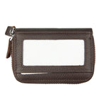 Porta carte di credito in vera pelle di vacchetta a doppio strato con cerniera in tinta unita Porta carte di credito con blocco RFID Custodia protettiva con 11 slot per carte e posizione per monete, dimensioni: 11 * 7,5 * 4,5 cm