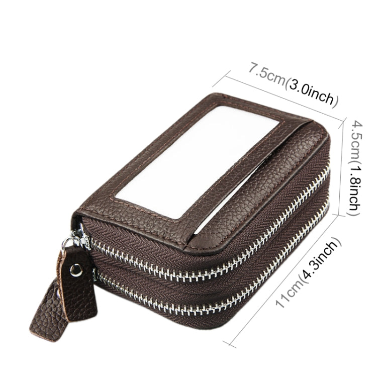 Porta carte di credito in vera pelle di vacchetta a doppio strato con cerniera in tinta unita Porta carte di credito con blocco RFID Custodia protettiva con 11 slot per carte e posizione per monete, dimensioni: 11 * 7,5 * 4,5 cm