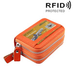 Porta carte di credito in vera pelle di vacchetta a doppio strato con cerniera in tinta unita Porta carte di credito con blocco RFID Custodia protettiva con 11 slot per carte e posizione per monete, dimensioni: 11 * 7,5 * 4,5 cm