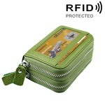 Porta carte di credito in vera pelle di vacchetta a doppio strato con cerniera in tinta unita Porta carte di credito con blocco RFID Custodia protettiva con 11 slot per carte e posizione per monete, dimensioni: 11 * 7,5 * 4,5 cm