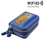 Porta carte di credito in vera pelle di vacchetta a doppio strato con cerniera in tinta unita Porta carte di credito con blocco RFID Custodia protettiva con 11 slot per carte e posizione per monete, dimensioni: 11 * 7,5 * 4,5 cm