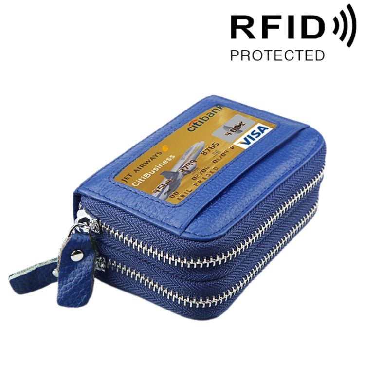 Porta carte di credito in vera pelle di vacchetta a doppio strato con cerniera in tinta unita Porta carte di credito con blocco RFID Custodia protettiva con 11 slot per carte e posizione per monete, dimensioni: 11 * 7,5 * 4,5 cm