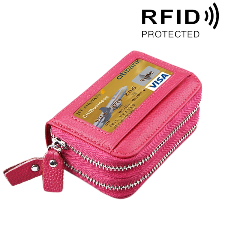 Porta carte di credito in vera pelle di vacchetta a doppio strato con cerniera in tinta unita Porta carte di credito con blocco RFID Custodia protettiva con 11 slot per carte e posizione per monete, dimensioni: 11 * 7,5 * 4,5 cm