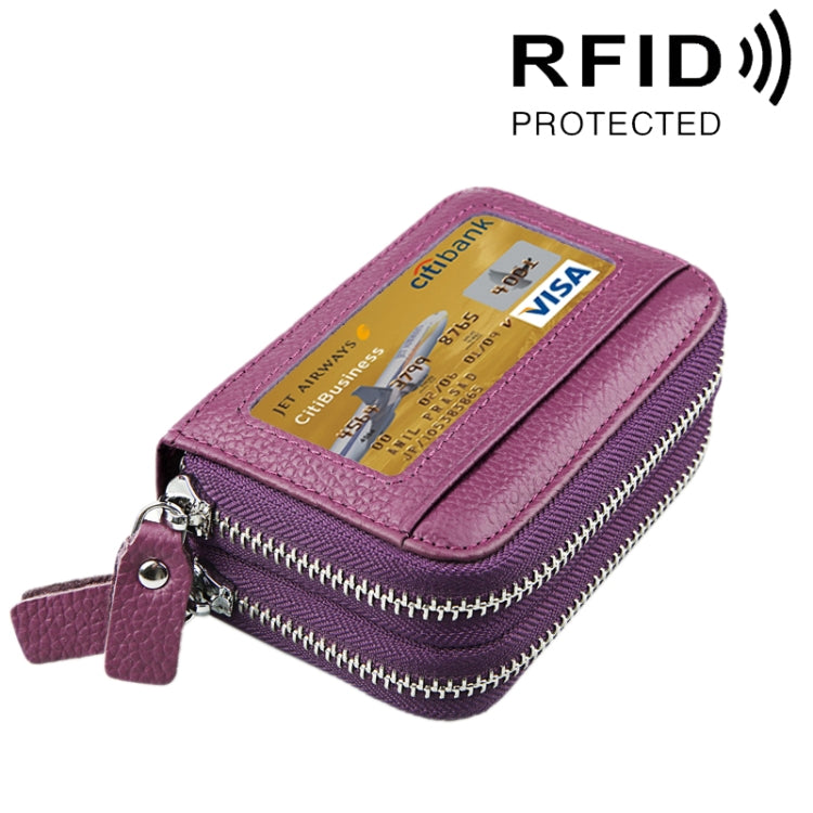 Porta carte di credito in vera pelle di vacchetta a doppio strato con cerniera in tinta unita Porta carte di credito con blocco RFID Custodia protettiva con 11 slot per carte e posizione per monete, dimensioni: 11 * 7,5 * 4,5 cm