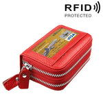 Porta carte di credito in vera pelle di vacchetta a doppio strato con cerniera in tinta unita Porta carte di credito con blocco RFID Custodia protettiva con 11 slot per carte e posizione per monete, dimensioni: 11 * 7,5 * 4,5 cm