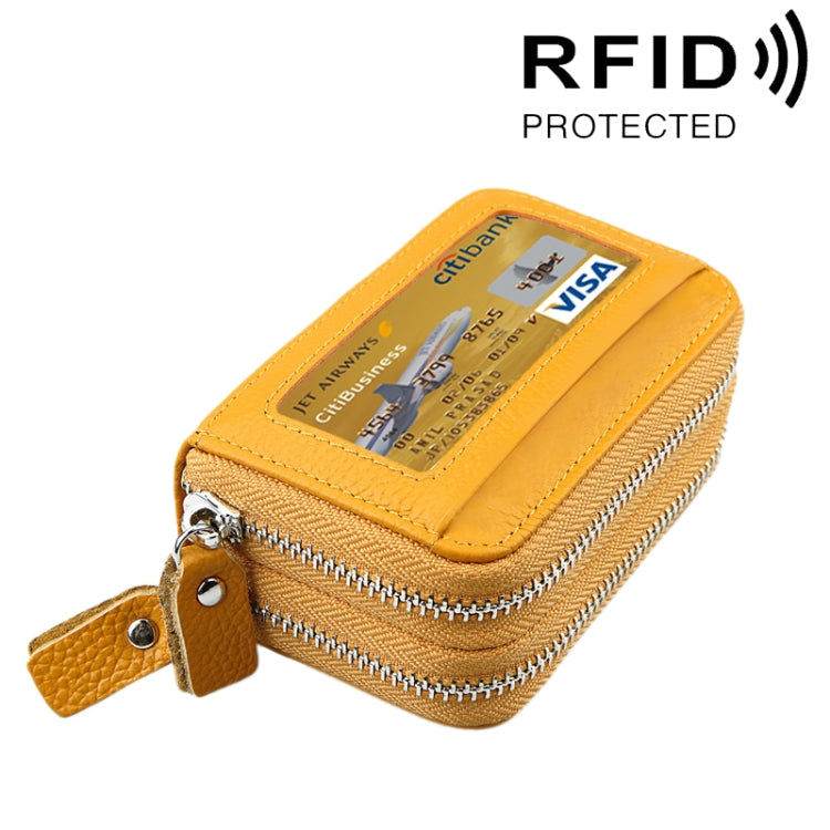 Porta carte di credito in vera pelle di vacchetta a doppio strato con cerniera in tinta unita Porta carte di credito con blocco RFID Custodia protettiva con 11 slot per carte e posizione per monete, dimensioni: 11 * 7,5 * 4,5 cm