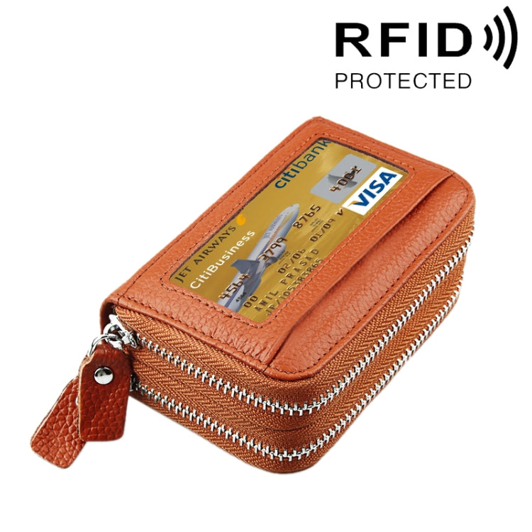 Porta carte di credito in vera pelle di vacchetta a doppio strato con cerniera in tinta unita Porta carte di credito con blocco RFID Custodia protettiva con 11 slot per carte e posizione per monete, dimensioni: 11 * 7,5 * 4,5 cm