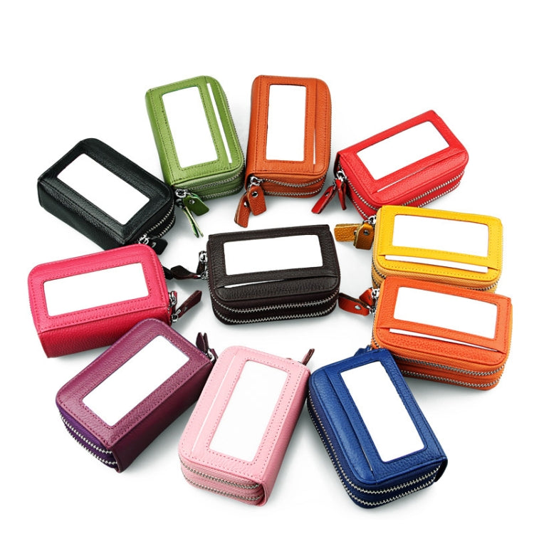 Porta carte di credito in vera pelle di vacchetta a doppio strato con cerniera in tinta unita Porta carte di credito con blocco RFID Custodia protettiva con 11 slot per carte e posizione per monete, dimensioni: 11 * 7,5 * 4,5 cm