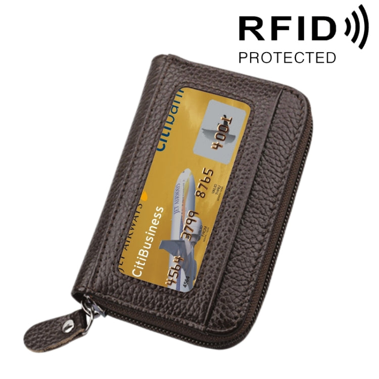 Porta carte di credito orizzontale con cerniera in tinta unita in vera pelle di vacchetta Porta carte con blocco RFID Custodia protettiva con 12 slot per carte, Dimensioni: 11,5 * 7,5 cm
