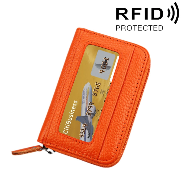 Porta carte di credito orizzontale con cerniera in tinta unita in vera pelle di vacchetta Porta carte con blocco RFID Custodia protettiva con 12 slot per carte, Dimensioni: 11,5 * 7,5 cm