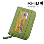 Porta carte di credito orizzontale con cerniera in tinta unita in vera pelle di vacchetta Porta carte con blocco RFID Custodia protettiva con 12 slot per carte, Dimensioni: 11,5 * 7,5 cm