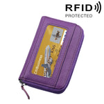 Porta carte di credito orizzontale con cerniera in tinta unita in vera pelle di vacchetta Porta carte con blocco RFID Custodia protettiva con 12 slot per carte, Dimensioni: 11,5 * 7,5 cm