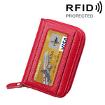 Porta carte di credito orizzontale con cerniera in tinta unita in vera pelle di vacchetta Porta carte con blocco RFID Custodia protettiva con 12 slot per carte, Dimensioni: 11,5 * 7,5 cm