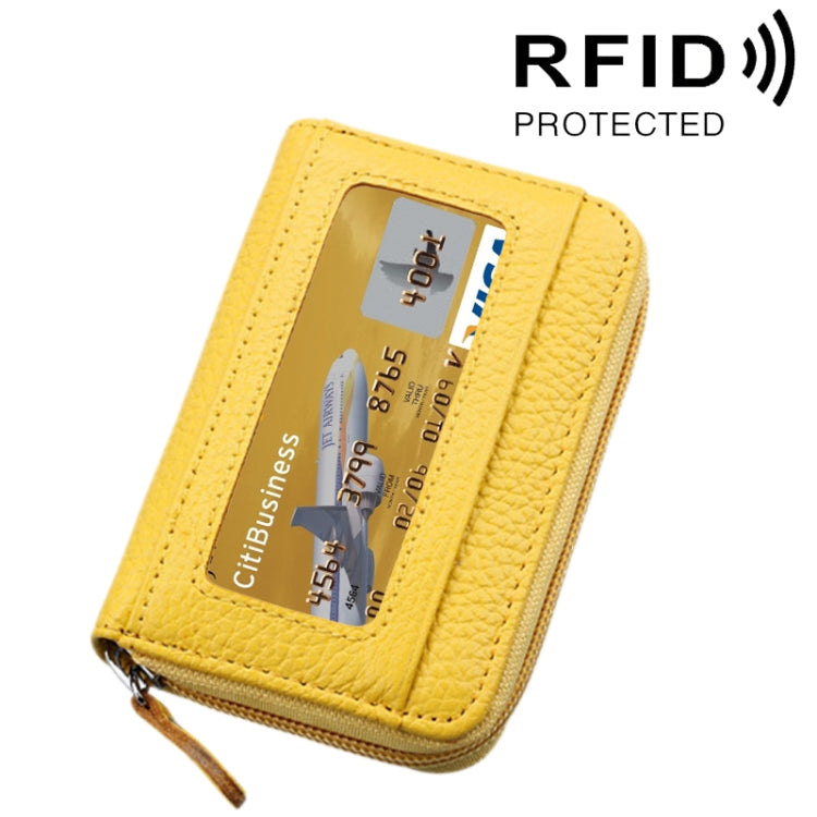 Porta carte di credito orizzontale con cerniera in tinta unita in vera pelle di vacchetta Porta carte con blocco RFID Custodia protettiva con 12 slot per carte, Dimensioni: 11,5 * 7,5 cm