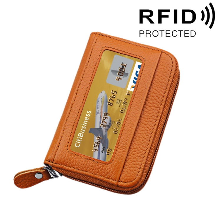 Porta carte di credito orizzontale con cerniera in tinta unita in vera pelle di vacchetta Porta carte con blocco RFID Custodia protettiva con 12 slot per carte, Dimensioni: 11,5 * 7,5 cm