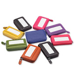 Porta carte di credito orizzontale con cerniera in tinta unita in vera pelle di vacchetta Porta carte con blocco RFID Custodia protettiva con 12 slot per carte, Dimensioni: 11,5 * 7,5 cm