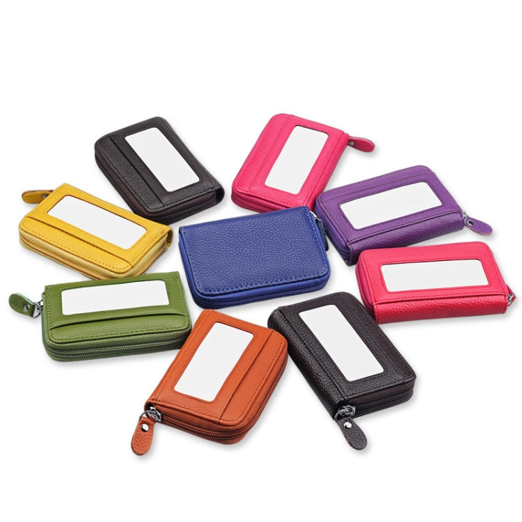 Porta carte di credito orizzontale con cerniera in tinta unita in vera pelle di vacchetta Porta carte con blocco RFID Custodia protettiva con 12 slot per carte, Dimensioni: 11,5 * 7,5 cm