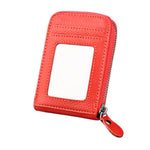 Porta carte verticale con cerniera in tinta unita in vera pelle di vacchetta Porta carte con blocco RFID Custodia protettiva con 12 slot per carte, Dimensioni: 11,5 * 7,5 cm