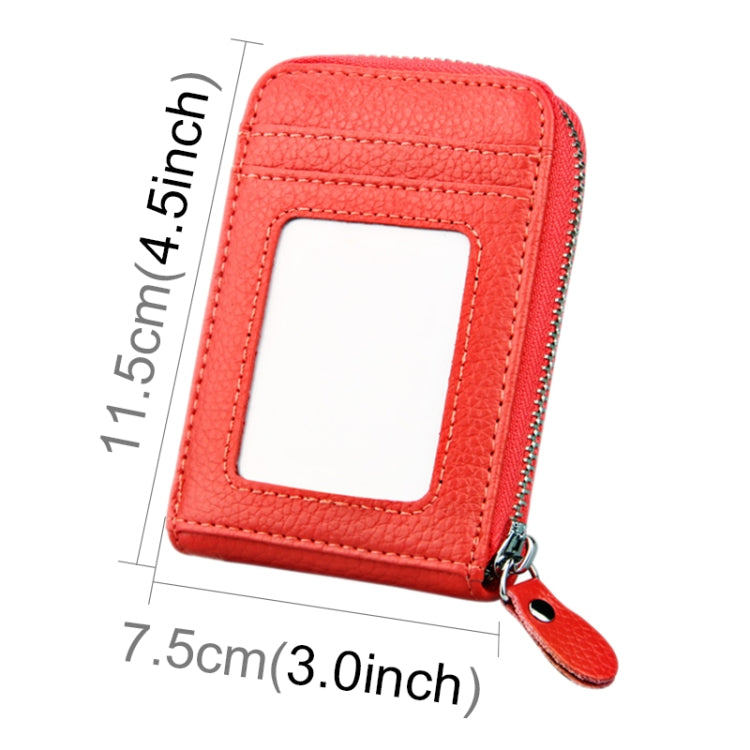 Porta carte verticale con cerniera in tinta unita in vera pelle di vacchetta Porta carte con blocco RFID Custodia protettiva con 12 slot per carte, Dimensioni: 11,5 * 7,5 cm