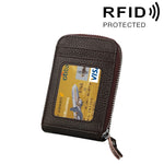 Porta carte verticale con cerniera in tinta unita in vera pelle di vacchetta Porta carte con blocco RFID Custodia protettiva con 12 slot per carte, Dimensioni: 11,5 * 7,5 cm
