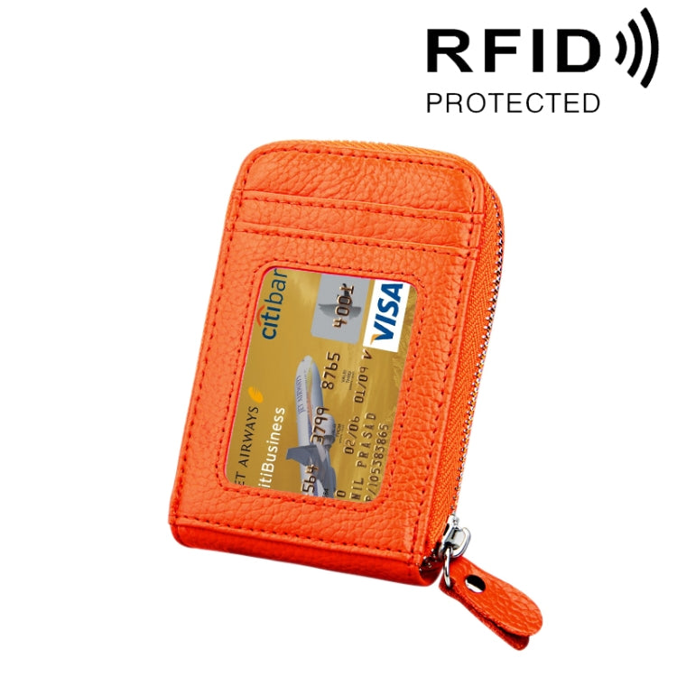 Porta carte verticale con cerniera in tinta unita in vera pelle di vacchetta Porta carte con blocco RFID Custodia protettiva con 12 slot per carte, Dimensioni: 11,5 * 7,5 cm