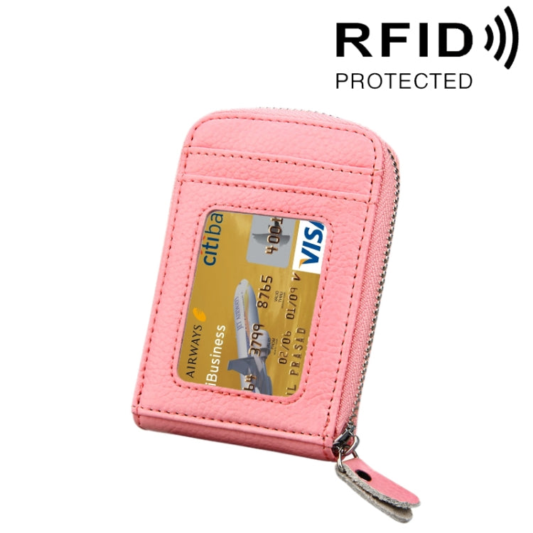 Porta carte verticale con cerniera in tinta unita in vera pelle di vacchetta Porta carte con blocco RFID Custodia protettiva con 12 slot per carte, Dimensioni: 11,5 * 7,5 cm