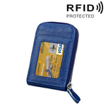 Porta carte verticale con cerniera in tinta unita in vera pelle di vacchetta Porta carte con blocco RFID Custodia protettiva con 12 slot per carte, Dimensioni: 11,5 * 7,5 cm