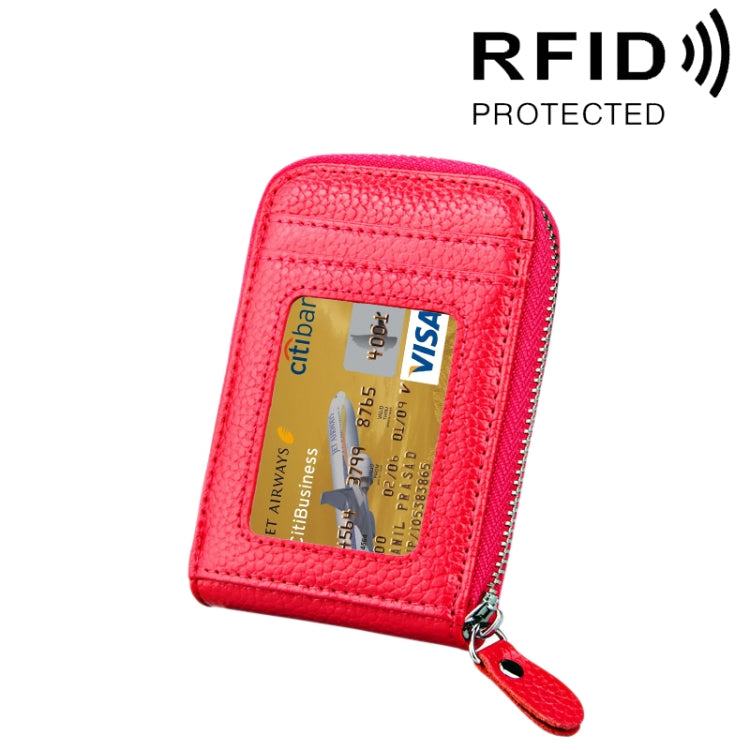 Porta carte verticale con cerniera in tinta unita in vera pelle di vacchetta Porta carte con blocco RFID Custodia protettiva con 12 slot per carte, Dimensioni: 11,5 * 7,5 cm