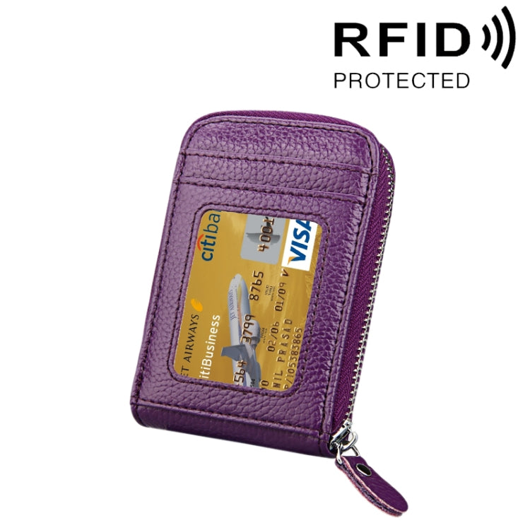 Porta carte verticale con cerniera in tinta unita in vera pelle di vacchetta Porta carte con blocco RFID Custodia protettiva con 12 slot per carte, Dimensioni: 11,5 * 7,5 cm