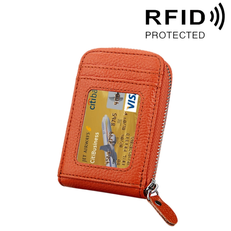 Porta carte verticale con cerniera in tinta unita in vera pelle di vacchetta Porta carte con blocco RFID Custodia protettiva con 12 slot per carte, Dimensioni: 11,5 * 7,5 cm