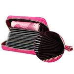 Porta carte di credito con cerniera in vera pelle di vacchetta con struttura a griglia Borsa per carte con blocco RFID Custodia protettiva Portamonete con ciondolo con nappa e 15 slot per carte per donna, Dimensioni: 11,1 * 7,9 * 3,5 cm