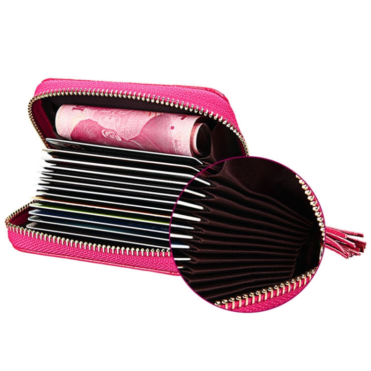 Porta carte di credito con cerniera in vera pelle di vacchetta con struttura a griglia Borsa per carte con blocco RFID Custodia protettiva Portamonete con ciondolo con nappa e 15 slot per carte per donna, Dimensioni: 11,1 * 7,9 * 3,5 cm