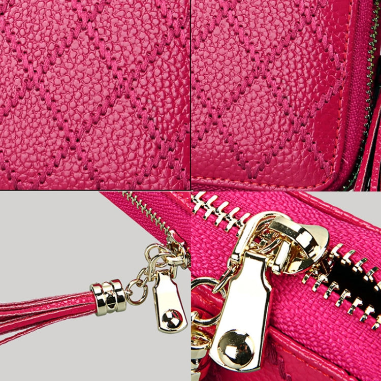 Porta carte di credito con cerniera in vera pelle di vacchetta con struttura a griglia Borsa per carte con blocco RFID Custodia protettiva Portamonete con ciondolo con nappa e 15 slot per carte per donna, Dimensioni: 11,1 * 7,9 * 3,5 cm