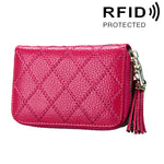 Porta carte di credito con cerniera in vera pelle di vacchetta con struttura a griglia Borsa per carte con blocco RFID Custodia protettiva Portamonete con ciondolo con nappa e 15 slot per carte per donna, Dimensioni: 11,1 * 7,9 * 3,5 cm