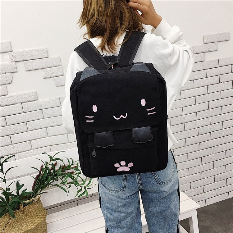 Zaino con borsa a doppia spalla in tela moda per il tempo libero a forma di gatto, Q18817