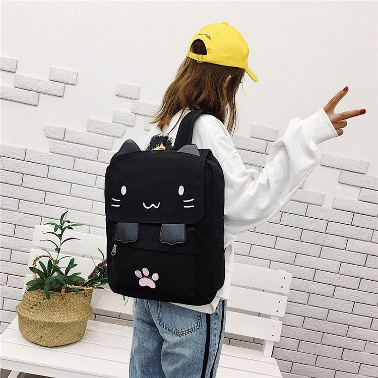 Zaino con borsa a doppia spalla in tela moda per il tempo libero a forma di gatto, Q18817