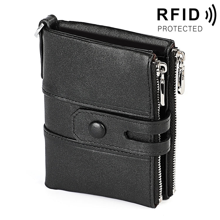 3529 Portafoglio RFID antimagnetico da uomo con doppia cerniera con texture retrò Crazy Horse con slot per carte