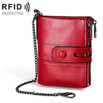 LT3529 Portafoglio con catena RFID antimagnetico con doppia cerniera con texture retrò Crazy Horse e slot per carte