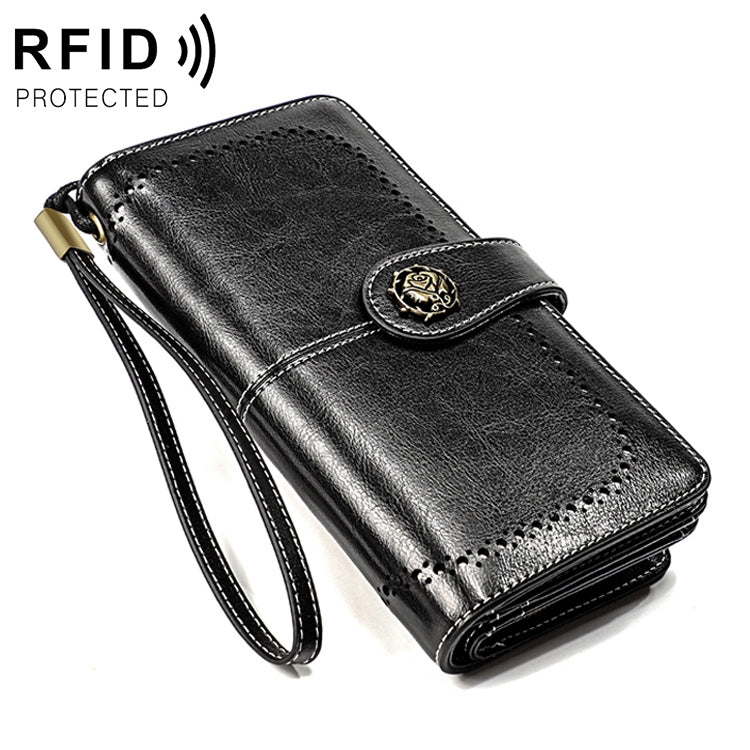 3556 Pochette a portafoglio RFID antimagnetica lunga e di grande capacità per donna con slot per carte