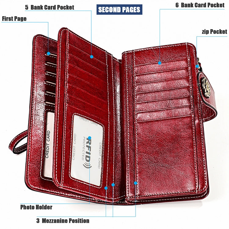3556 Pochette a portafoglio RFID antimagnetica lunga e di grande capacità per donna con slot per carte