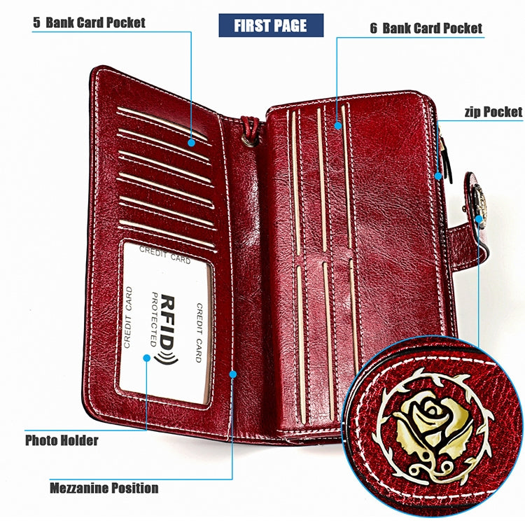 3555 Pochette a portafoglio RFID antimagnetica lunga e di grande capacità per donna con slot per carte