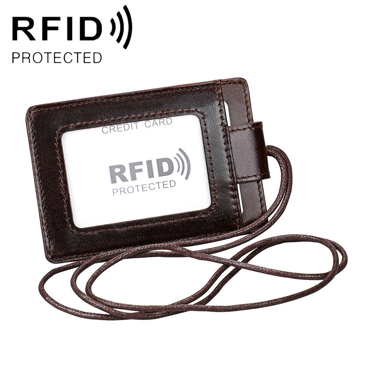 KB153 Badge porta carte d'identità in pelle RFID antimagnetico con cordino