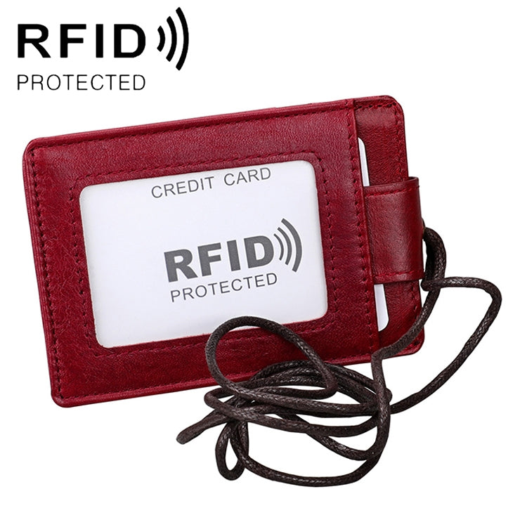 KB153 Badge porta carte d'identità in pelle RFID antimagnetico con cordino