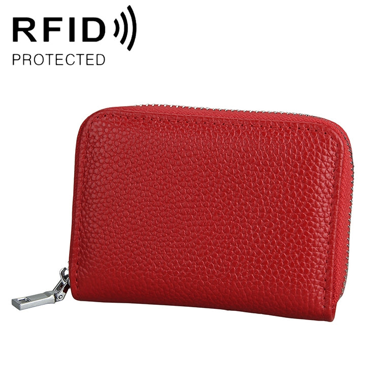 Portafoglio porta carte di grande capacità con cerniera in pelle con texture litchi RFID antimagnetico KB205