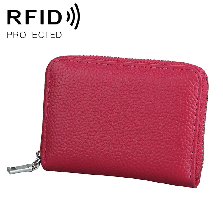 Portafoglio porta carte di grande capacità con cerniera in pelle con texture litchi RFID antimagnetico KB205