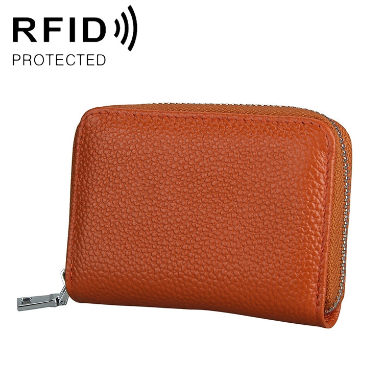 Portafoglio porta carte di grande capacità con cerniera in pelle con texture litchi RFID antimagnetico KB205