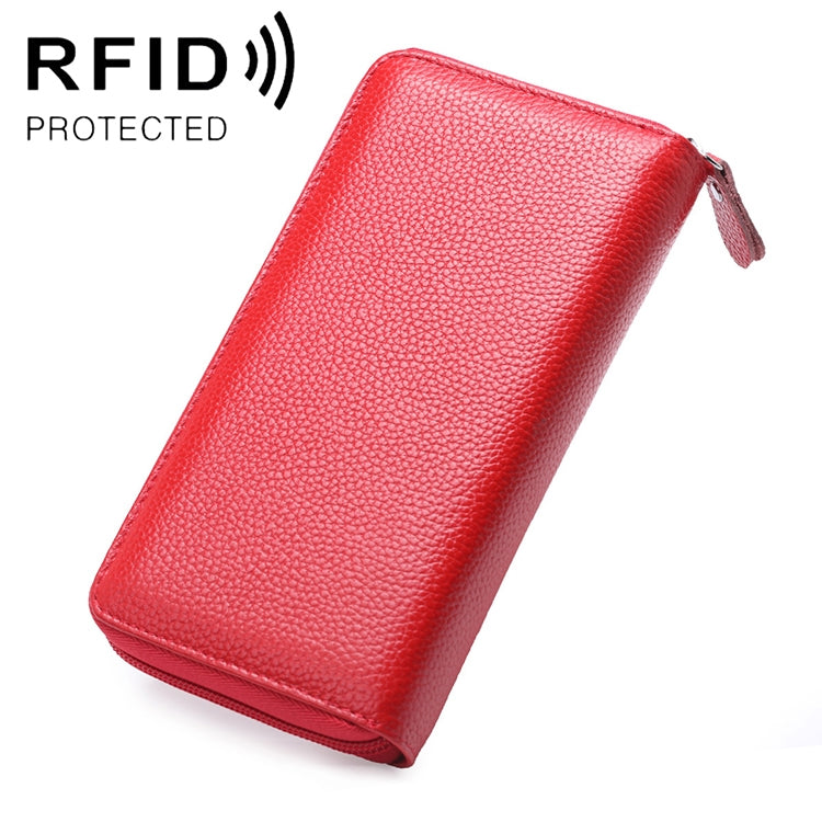 902 Borsa per cellulare con portafoglio a mano di grande capacità con texture Litchi RFID antimagnetica con slot per carte