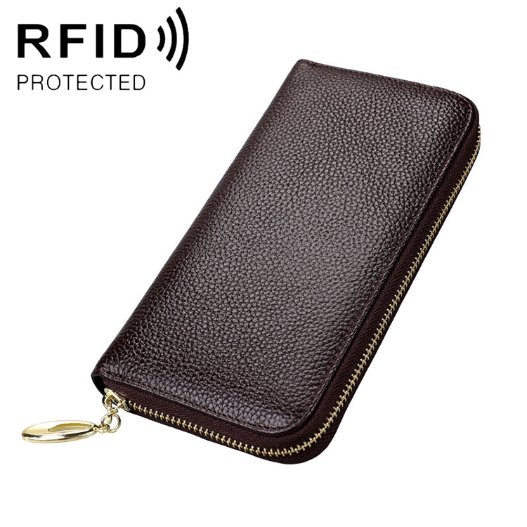 906 Borsa per cellulare con portafoglio a mano di grande capacità con texture Litchi RFID antimagnetica con slot per carte